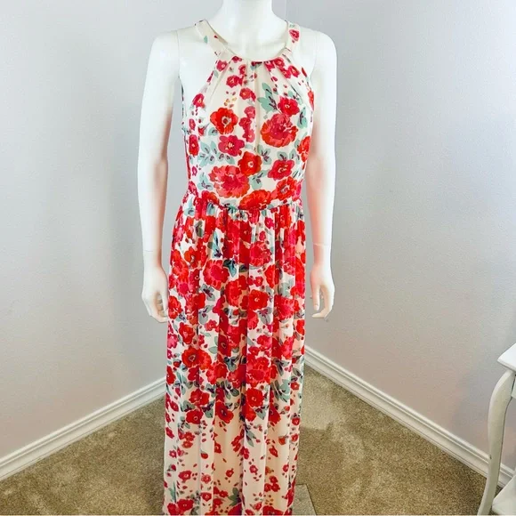 Eliza J pink ,white and red Floral Maxi Dress size 4 - Picture 3 of 12